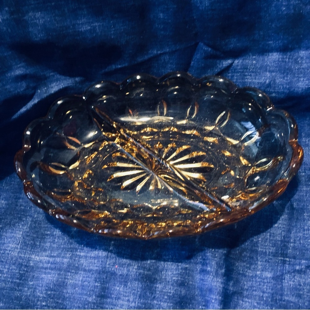 Anchor Hocking Amber Glass Divided Dish Fairfield pattern